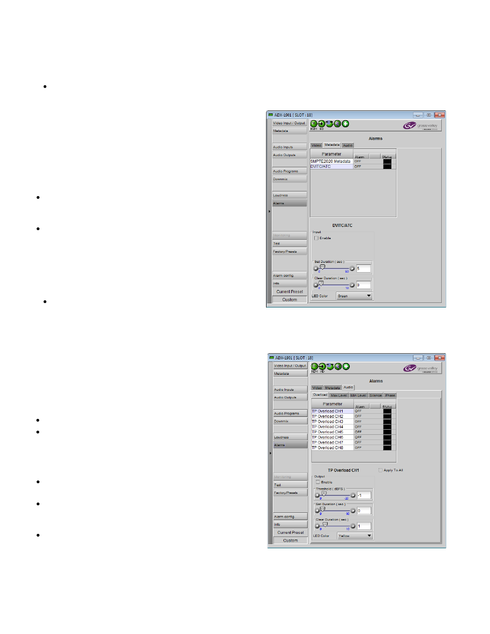 3 alarms – audio panel | Grass Valley ADX-1901 User Manual | Page 30 / 49