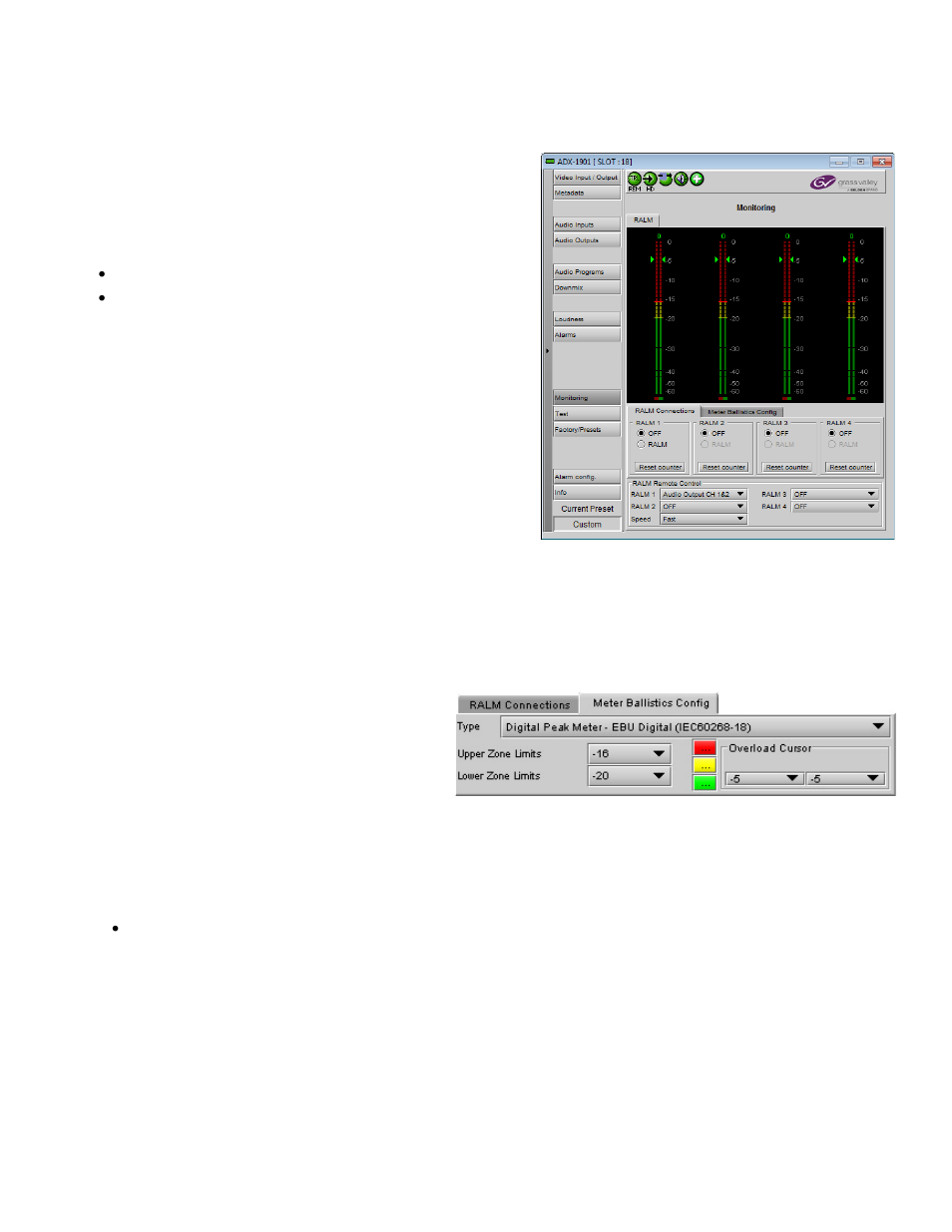 10 monitoring panel, 1 ralm connections tab, 2 meter ballistics config tab | Grass Valley ADX-1901 User Manual | Page 33 / 49