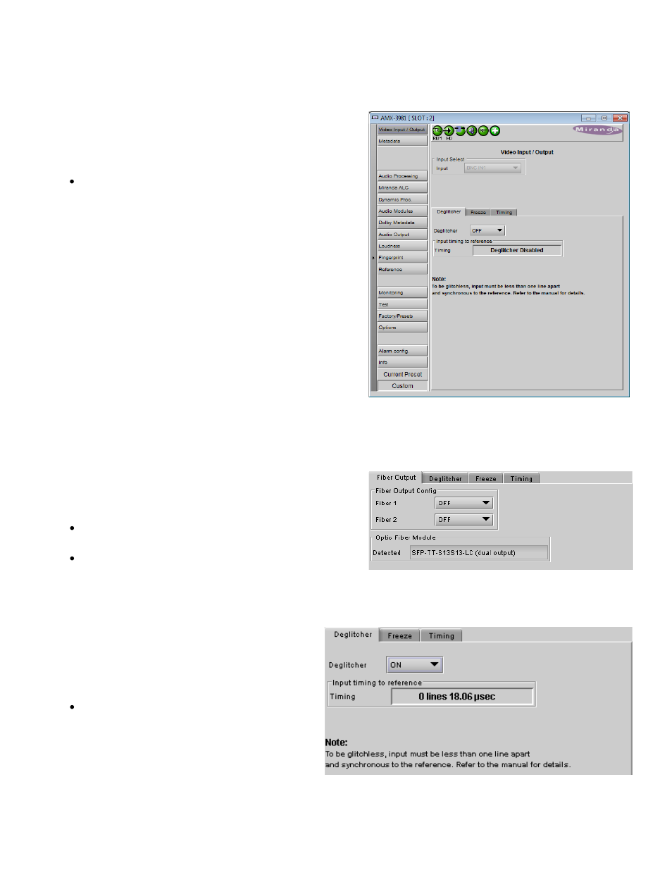 2 video input/output panel, 1 fiber input/output tab, 2 deglitcher tab | Grass Valley AMX-3981 2014 User Manual | Page 21 / 118