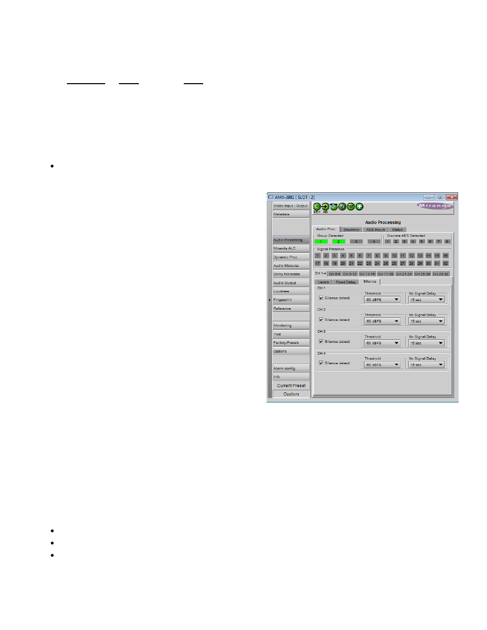 3 audio proc – silence tab, 4 downmix | Grass Valley AMX-3981 2014 User Manual | Page 33 / 118