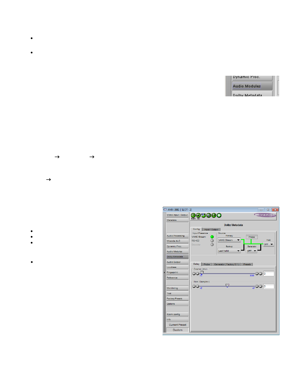 7 audio modules panel, 8 dolby metadata panel, 1 config tab | Grass Valley AMX-3981 2014 User Manual | Page 43 / 118