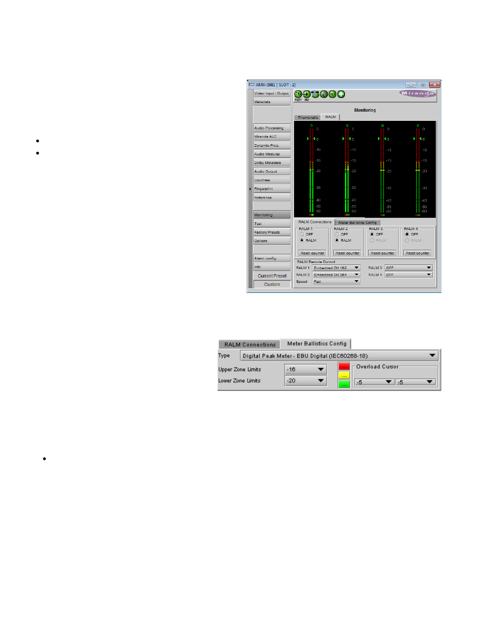 2 ralm tab, 1 ralm connections tab, 2 meter ballistics config tab | Grass Valley AMX-3981 2014 User Manual | Page 60 / 118