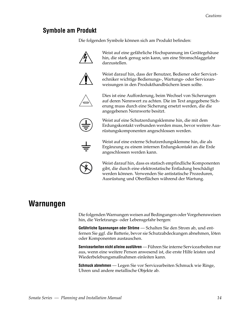 Warnungen, Symbole am produkt | Grass Valley Sonata Series MADI 2010 User Manual | Page 14 / 68