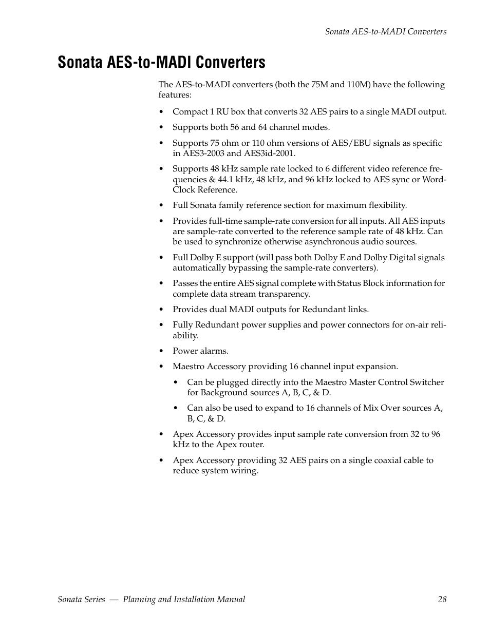 Sonata aes-to-madi converters | Grass Valley Sonata Series MADI 2010 User Manual | Page 28 / 68