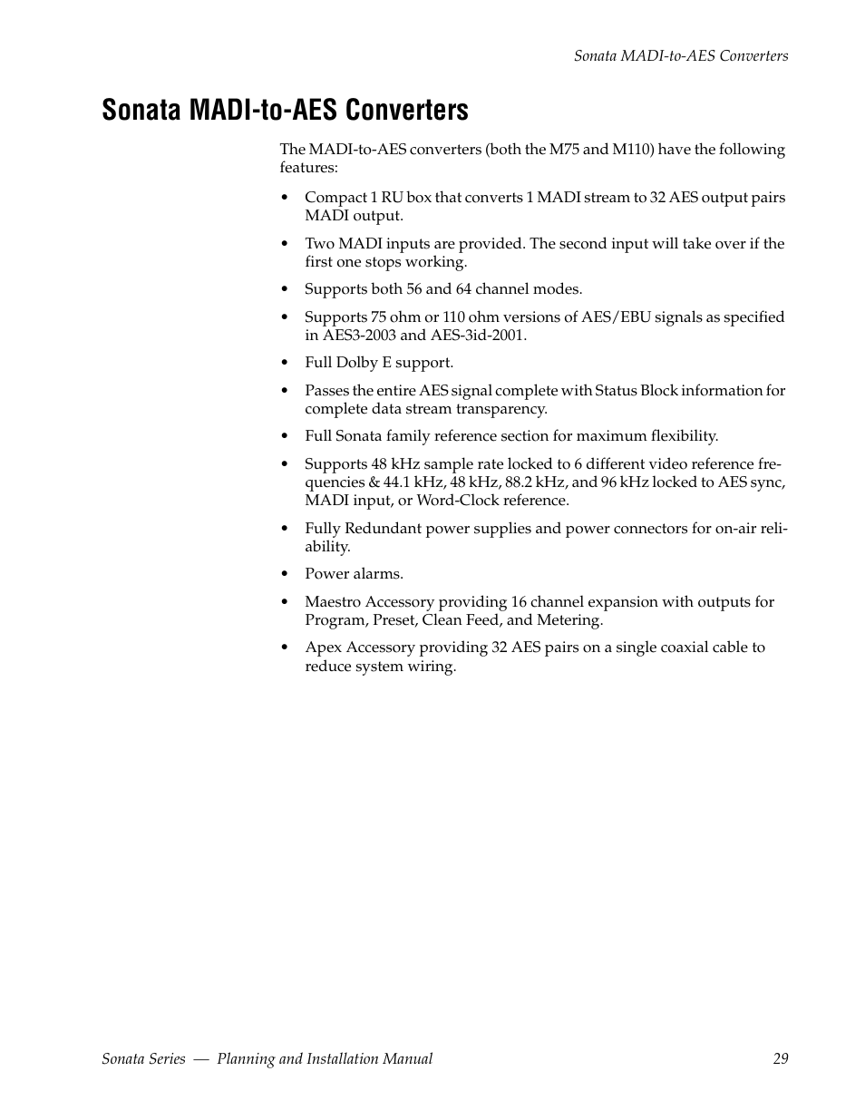 Sonata madi-to-aes converters | Grass Valley Sonata Series MADI 2010 User Manual | Page 29 / 68