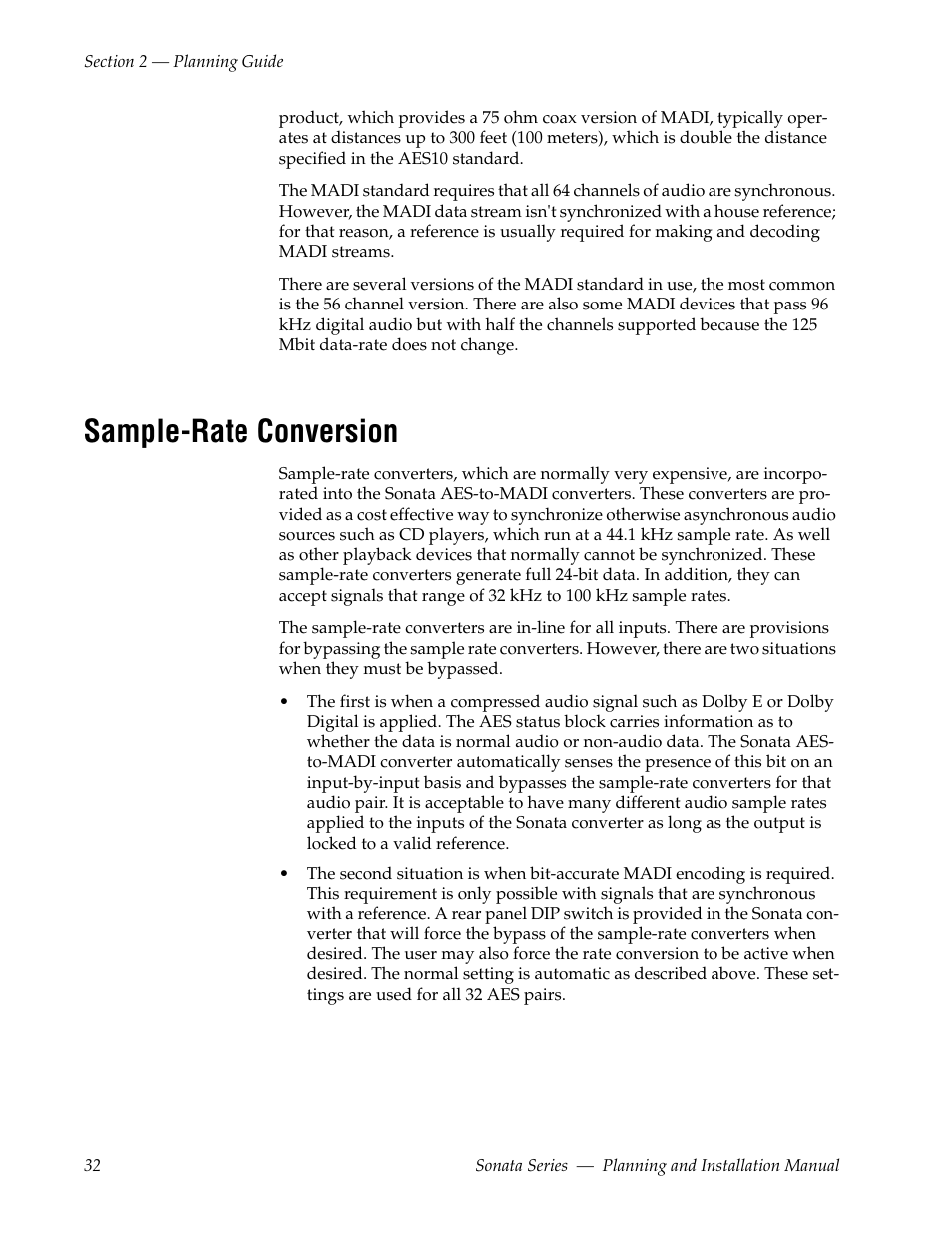 Sample-rate conversion | Grass Valley Sonata Series MADI 2010 User Manual | Page 32 / 68