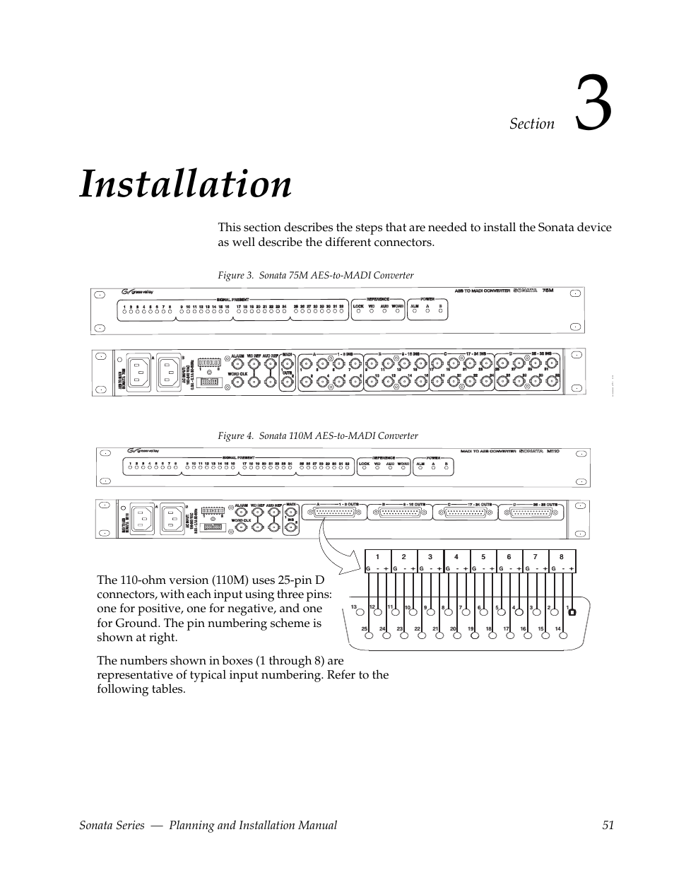 Installation, Section 3 — installation | Grass Valley Sonata Series MADI 2010 User Manual | Page 51 / 68
