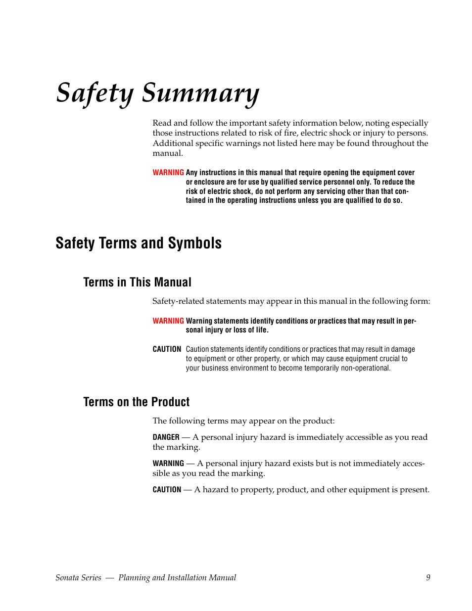 Safety summary, Safety terms and symbols, Terms in this manual | Terms on the product | Grass Valley Sonata Series MADI 2010 User Manual | Page 9 / 68