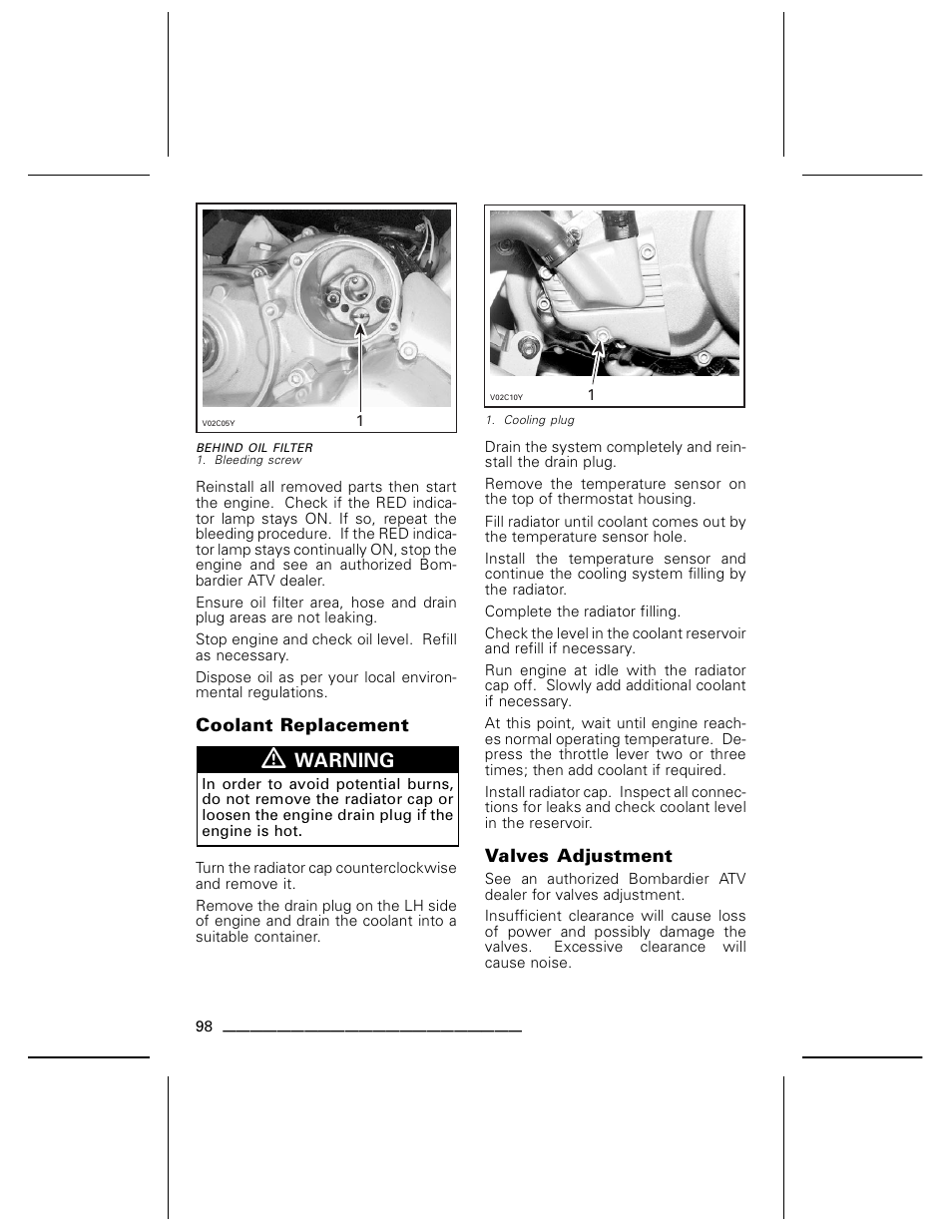 Warning | Can-Am BOMBARDIER DS650 User Manual | Page 100 / 136