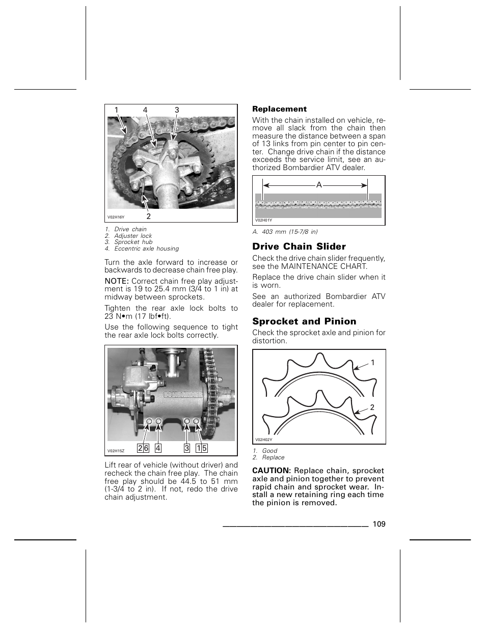 Drive chain slider, Sprocket and pinion | Can-Am BOMBARDIER DS650 User Manual | Page 111 / 136