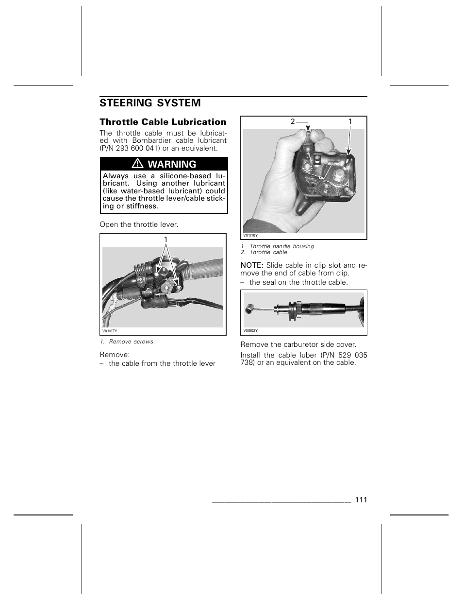 Steering system, Warning | Can-Am BOMBARDIER DS650 User Manual | Page 113 / 136