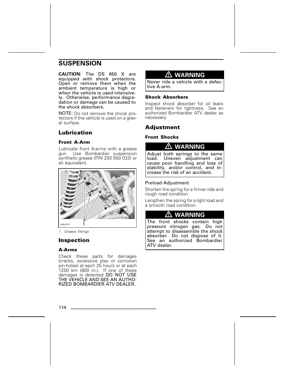 Suspension | Can-Am BOMBARDIER DS650 User Manual | Page 116 / 136