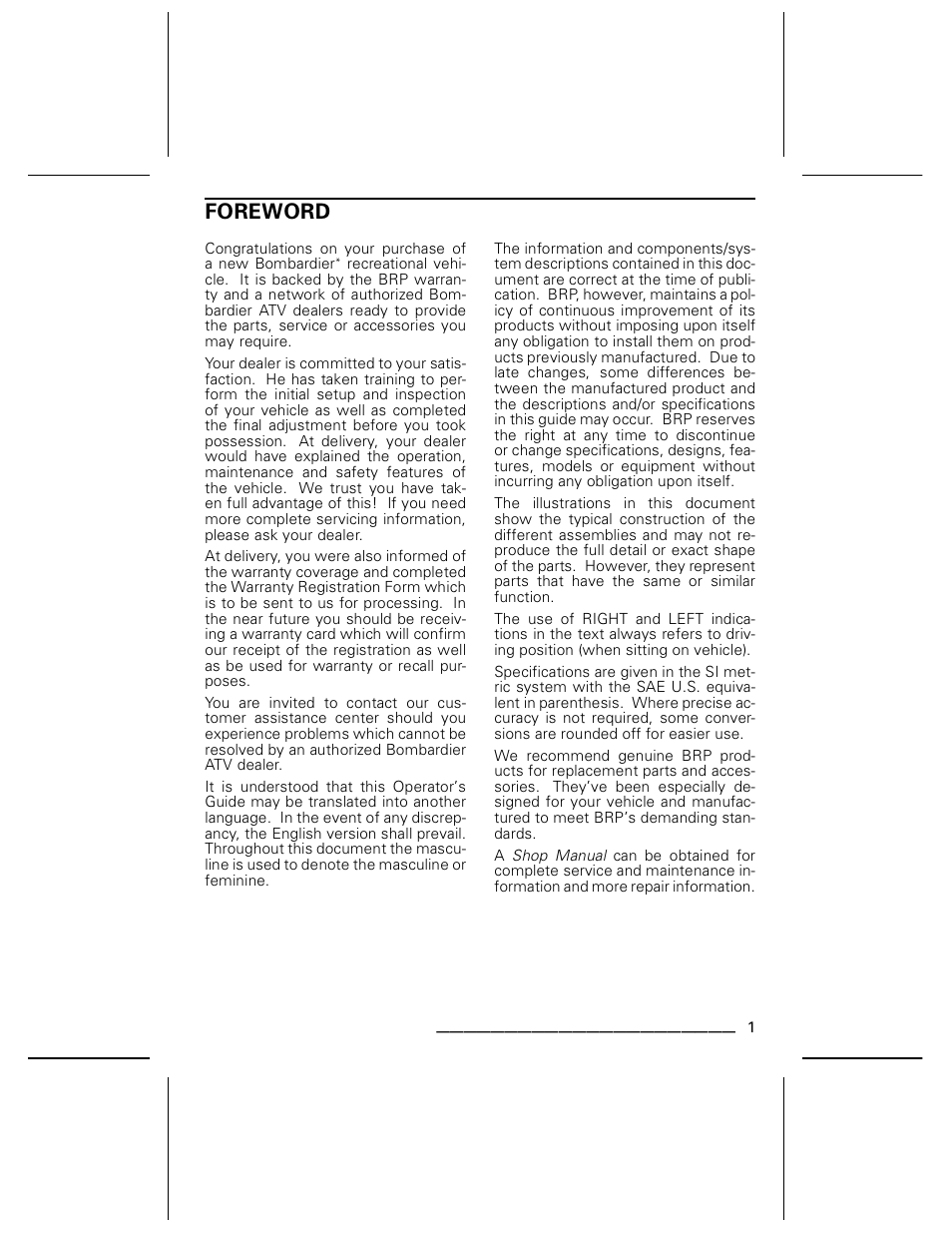 Foreword | Can-Am BOMBARDIER DS650 User Manual | Page 3 / 136