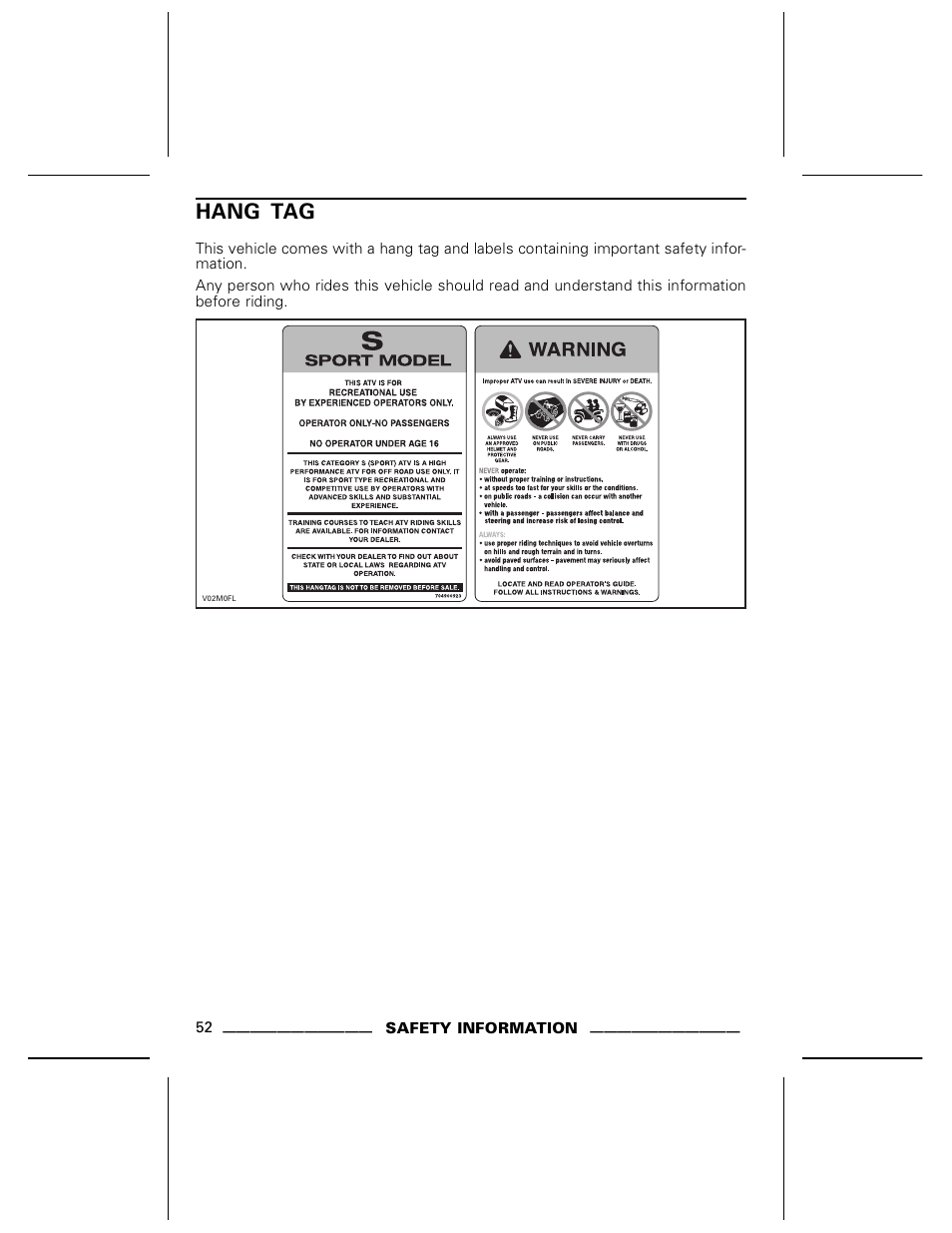 Hang tag | Can-Am BOMBARDIER DS650 User Manual | Page 54 / 136