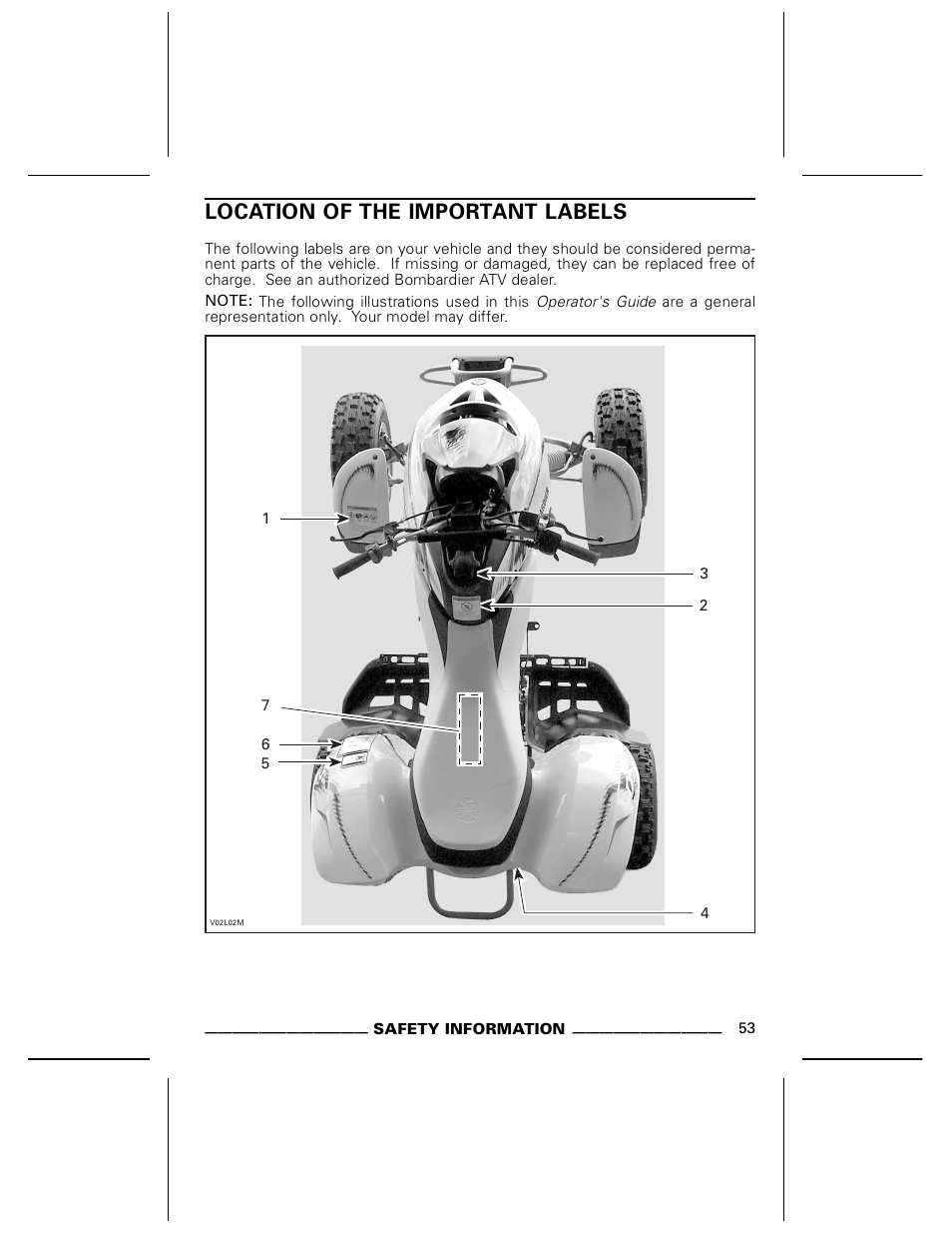 Location of the important labels | Can-Am BOMBARDIER DS650 User Manual | Page 55 / 136