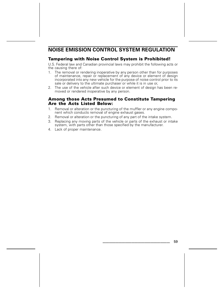 Noise emission control system regulation | Can-Am BOMBARDIER DS650 User Manual | Page 61 / 136