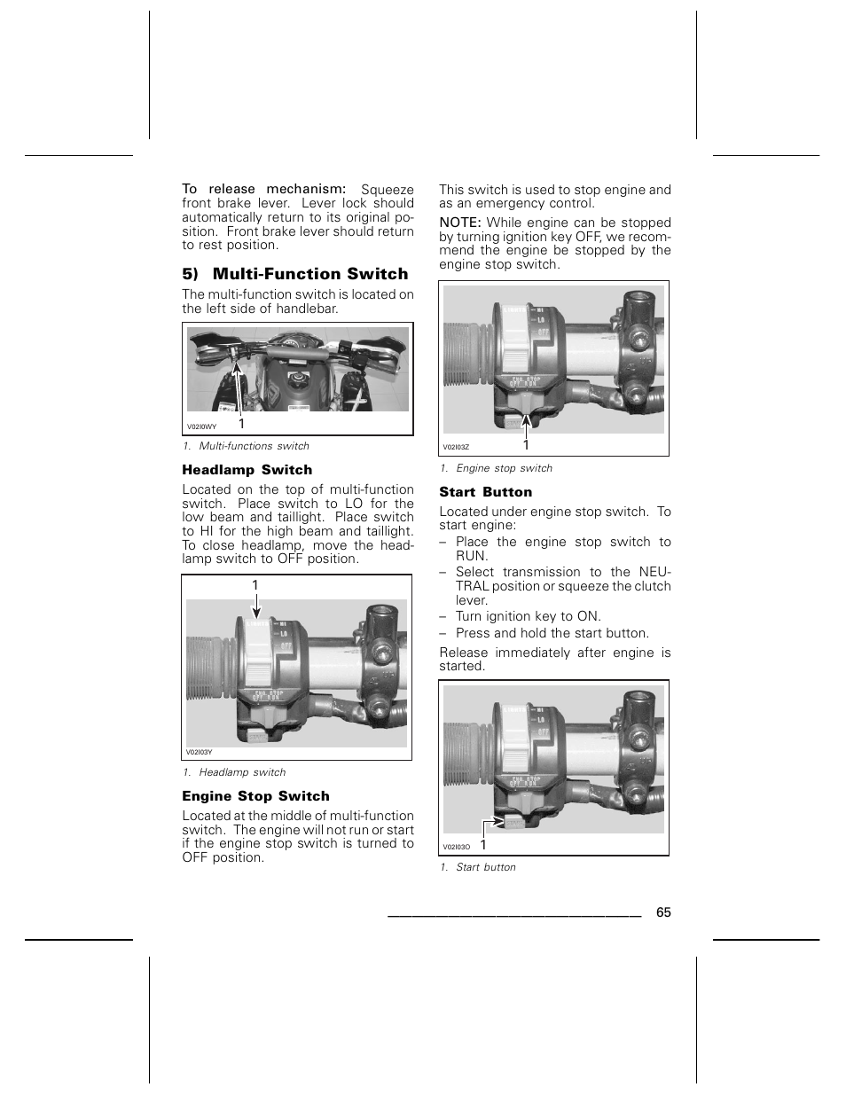 5) multi-function switch | Can-Am BOMBARDIER DS650 User Manual | Page 67 / 136