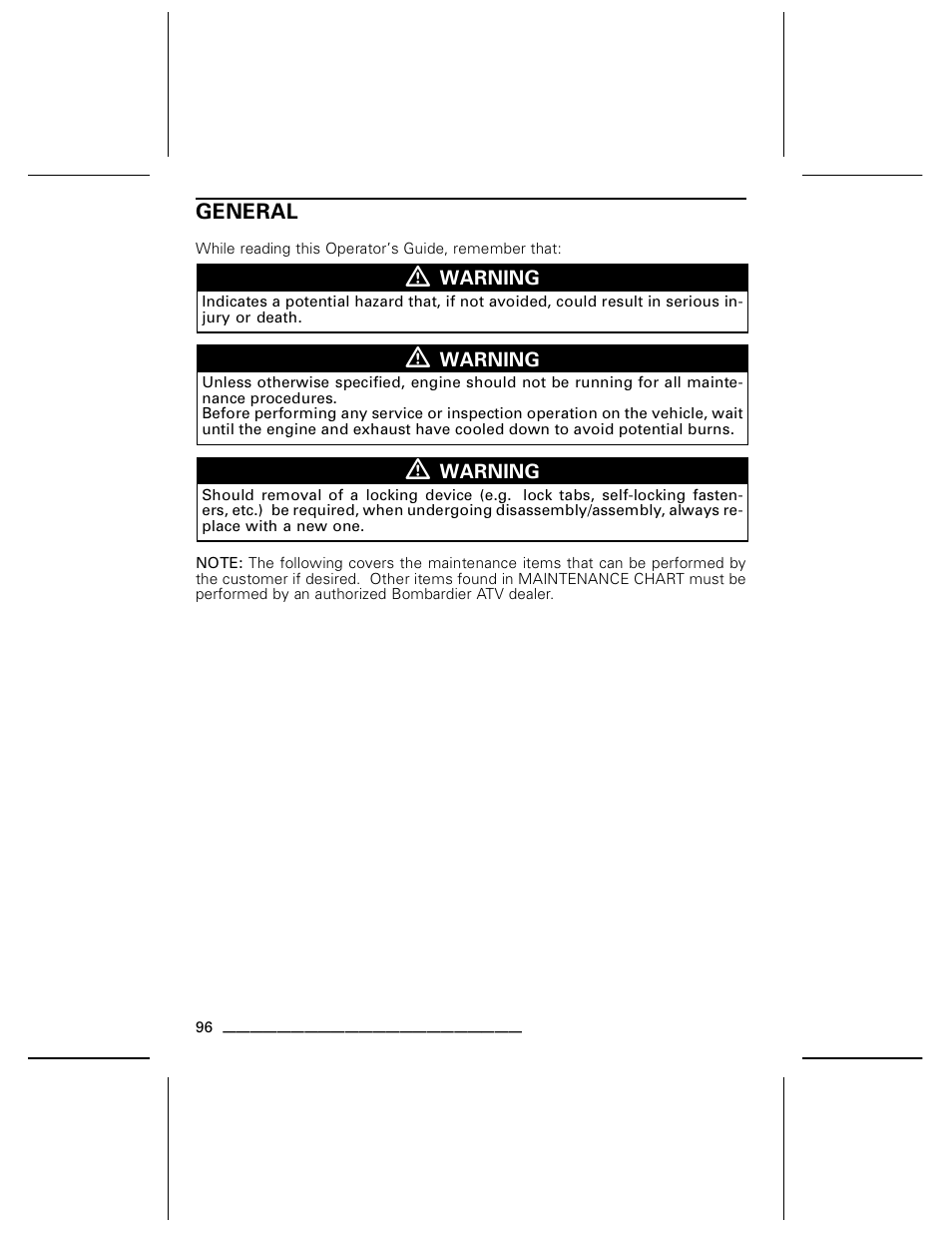 General | Can-Am BOMBARDIER DS650 User Manual | Page 98 / 136