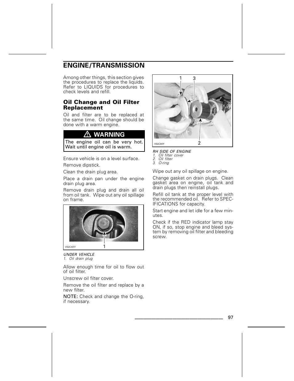 Engine/transmission, Warning | Can-Am BOMBARDIER DS650 User Manual | Page 99 / 136