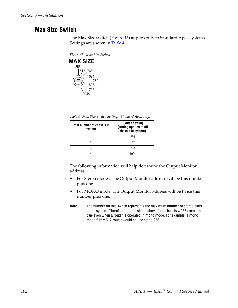 Max size switch, Plus 1—see max size switch, Max size | Grass Valley Apex v.2.0 User Manual | Page 100 / 134