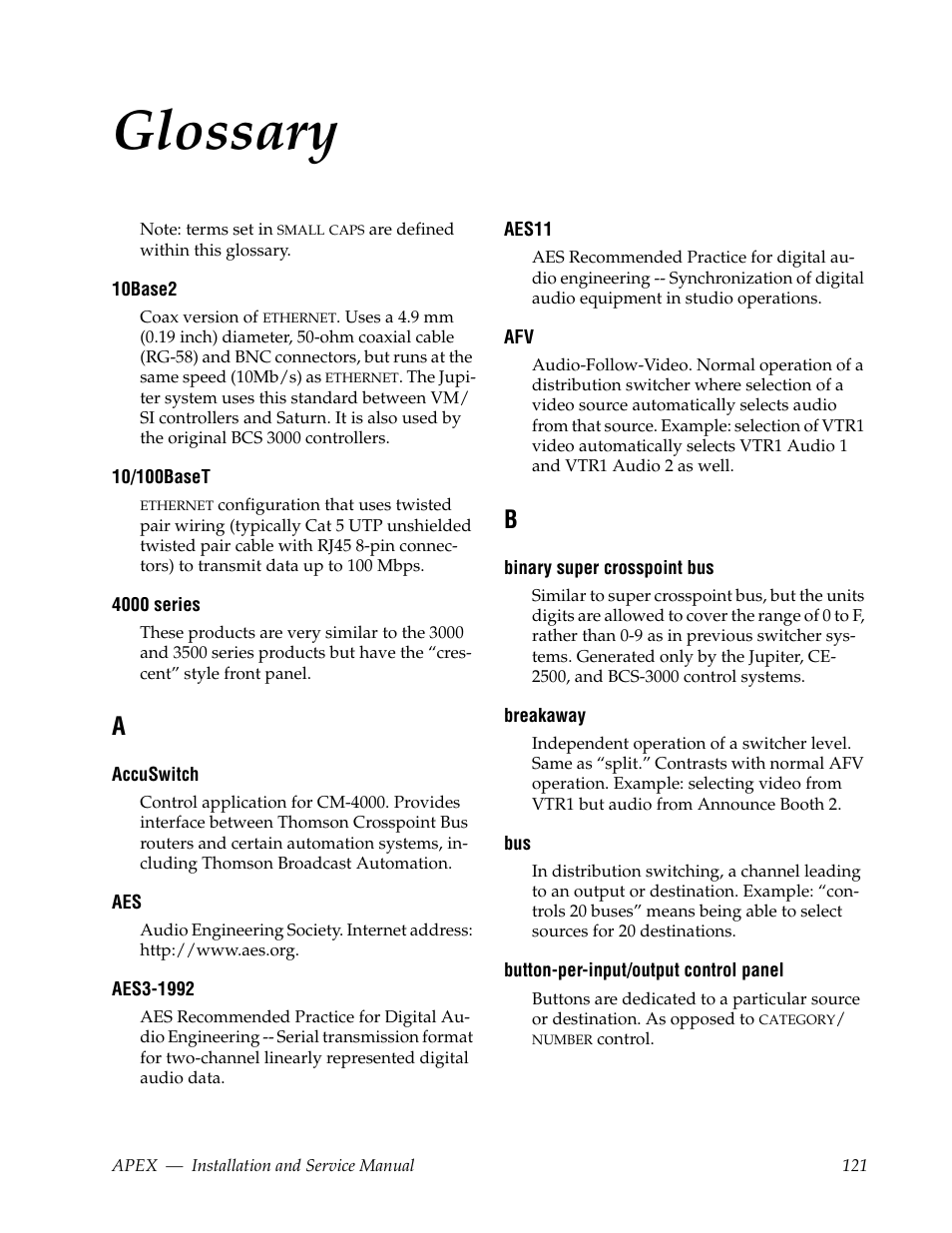 Glossary | Grass Valley Apex v.2.0 User Manual | Page 119 / 134