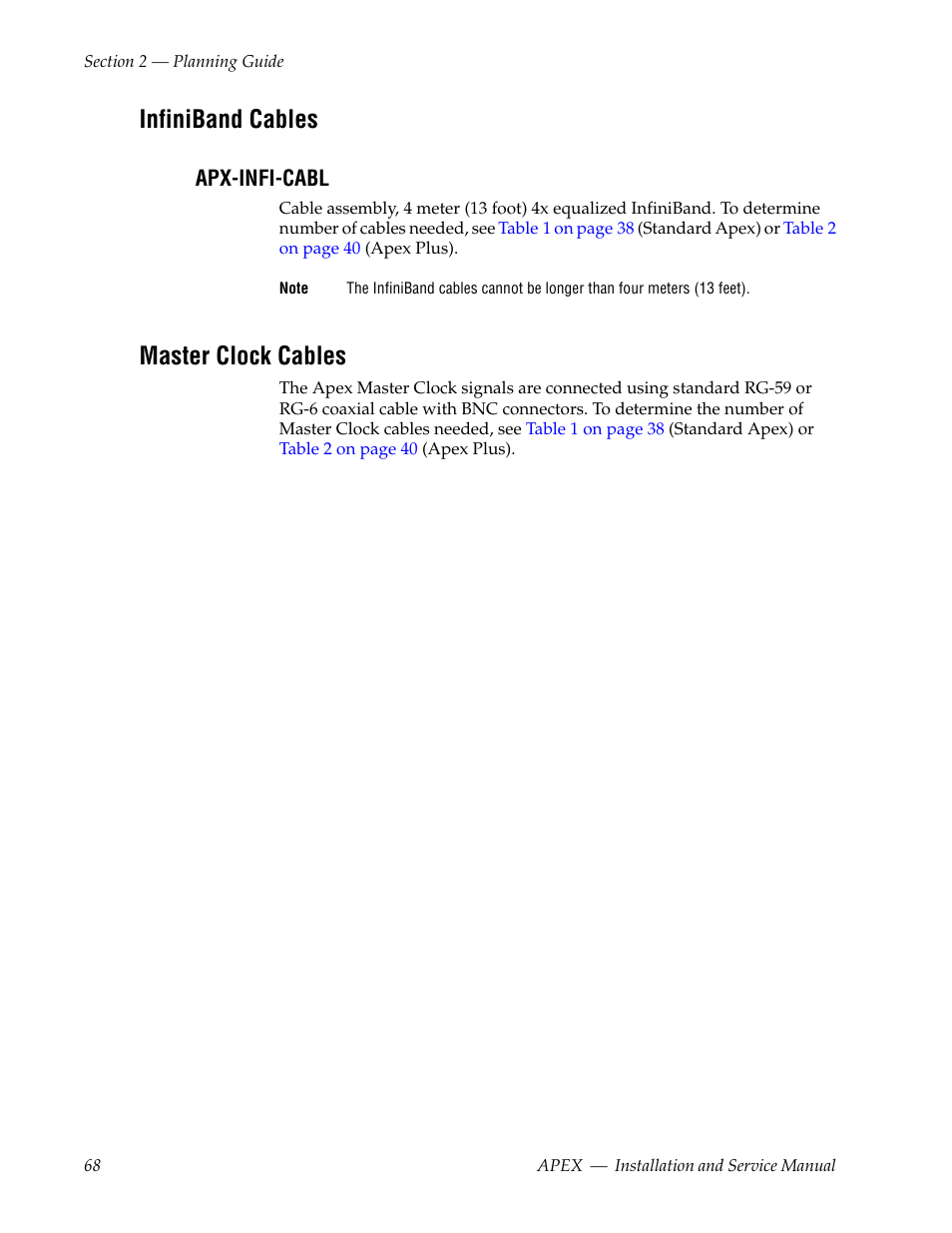 Infiniband cables, Apx-infi-cabl, Master clock cables | Grass Valley Apex v.2.0 User Manual | Page 66 / 134