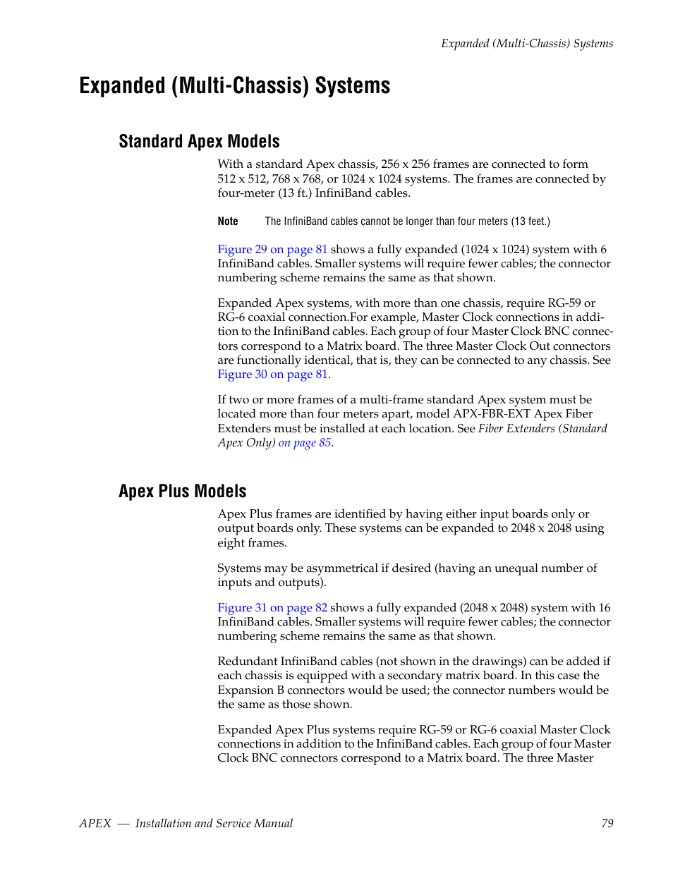 Expanded (multi-chassis) systems, Standard apex models, Apex plus models | See expanded (multi-chassis) systems | Grass Valley Apex v.2.0 User Manual | Page 77 / 134