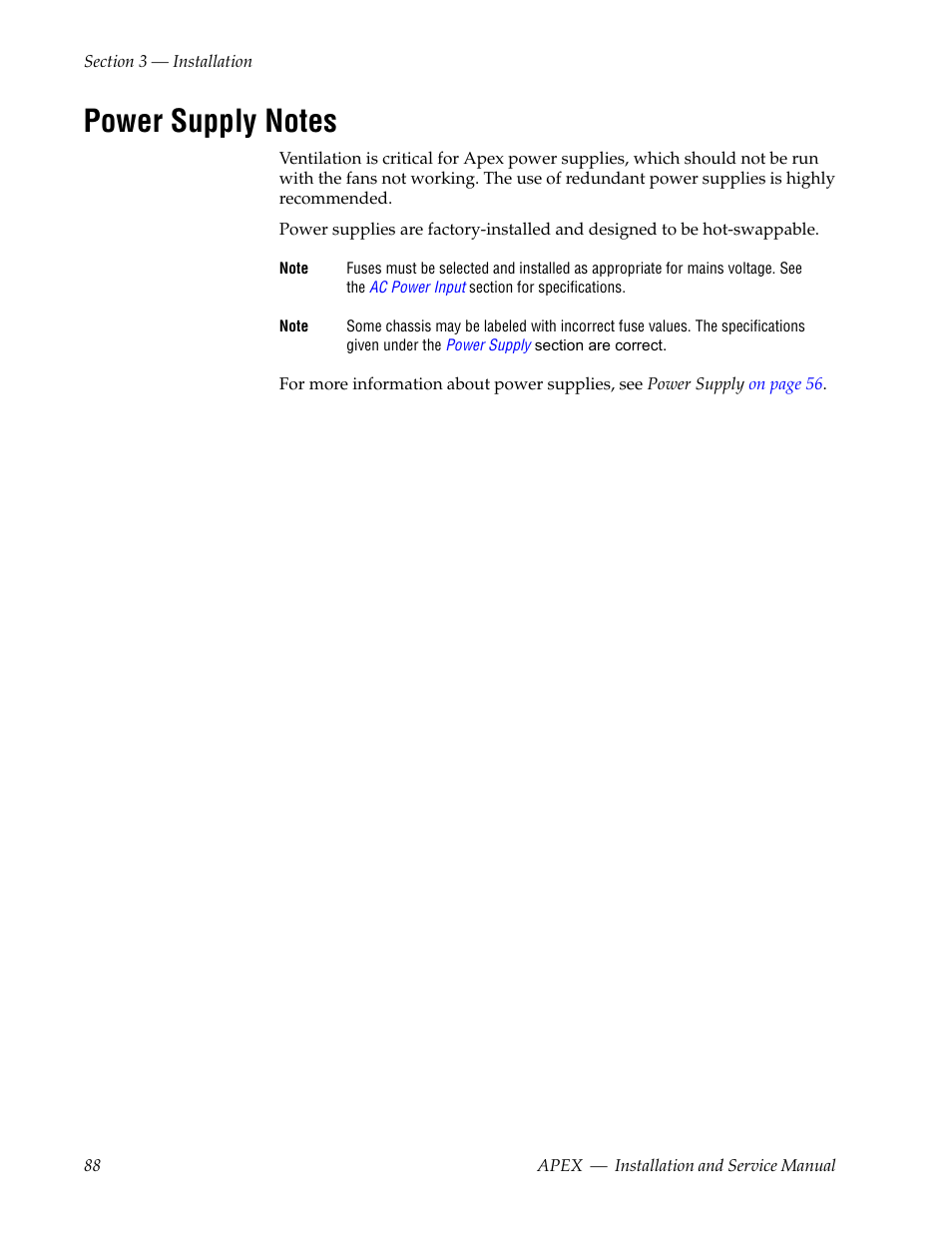 Power supply notes | Grass Valley Apex v.2.0 User Manual | Page 86 / 134