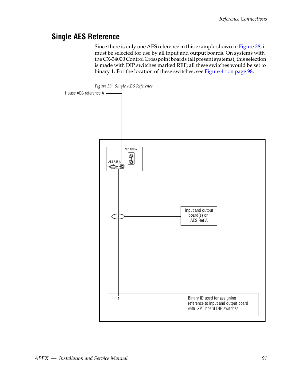 Single aes reference, Shown on | Grass Valley Apex v.2.0 User Manual | Page 89 / 134