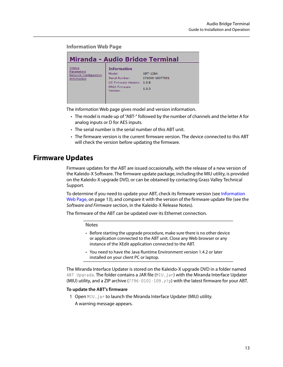 Firmware updates | Grass Valley Audio Bridge Terminal 2014 User Manual | Page 23 / 29