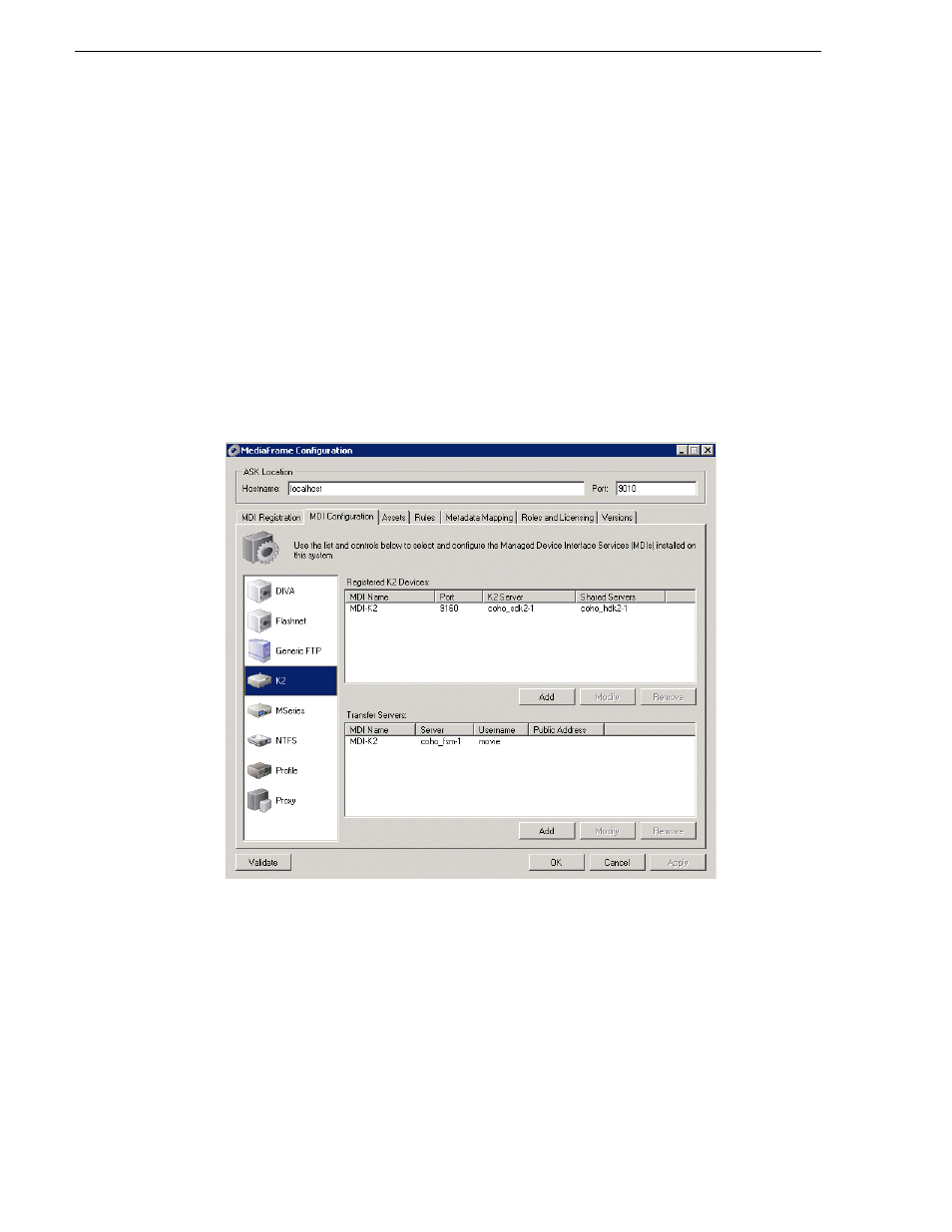 Configure k2 mdi | Grass Valley Aurora Browse v.6.5 Installation User Manual | Page 58 / 142