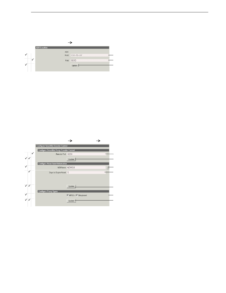 Configure ask location: smartbin encoder, Configure media frame core ask: smartbin encoder, Configure smartbin encoder control | Smartbin encoder stage, This page configures the smartbin encoder | Grass Valley Aurora Browse v.6.0b Installation User Manual | Page 65 / 182