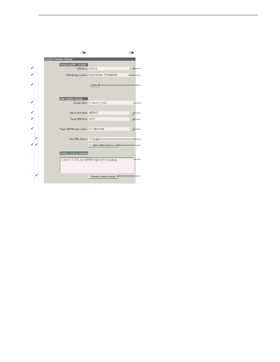 Configure conform services, Edl export, save, conform stage | Grass Valley Aurora Browse v.6.0b Installation User Manual | Page 85 / 182