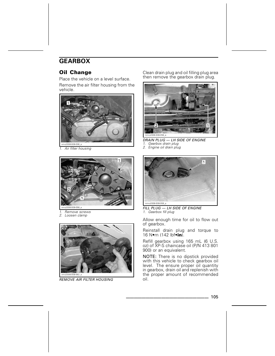 Gearbox, Oil change | BRP DS70 User Manual | Page 107 / 140