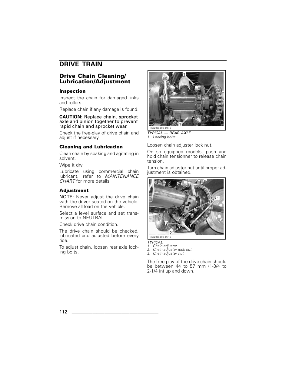 Drive train, Drive chain cleaning/ lubrication/adjustment, Inspection | Cleaning and lubrication, Adjustment | BRP DS70 User Manual | Page 114 / 140