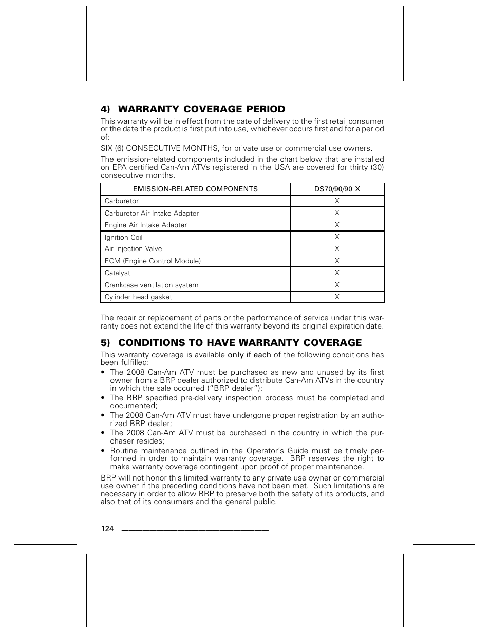 4) warranty coverage period, 5) conditions to have warranty coverage | BRP DS70 User Manual | Page 126 / 140