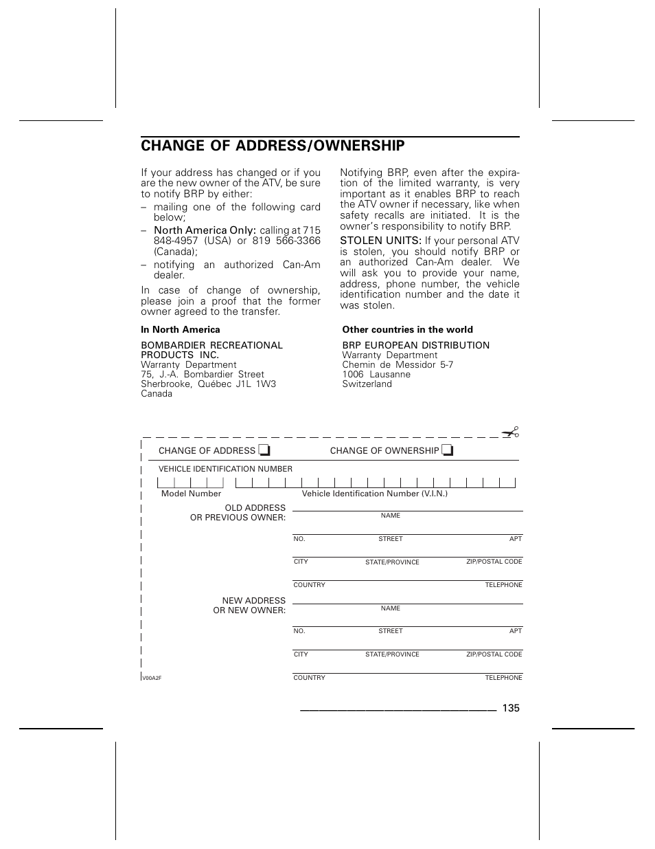 Change of address/ownership | BRP DS70 User Manual | Page 137 / 140