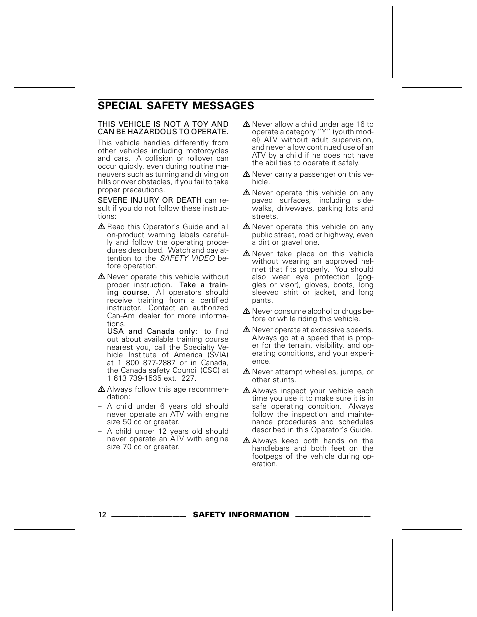 Special safety messages | BRP DS70 User Manual | Page 14 / 140