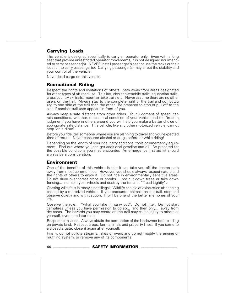 Carrying loads, Recreational riding, Environment | BRP DS70 User Manual | Page 46 / 140