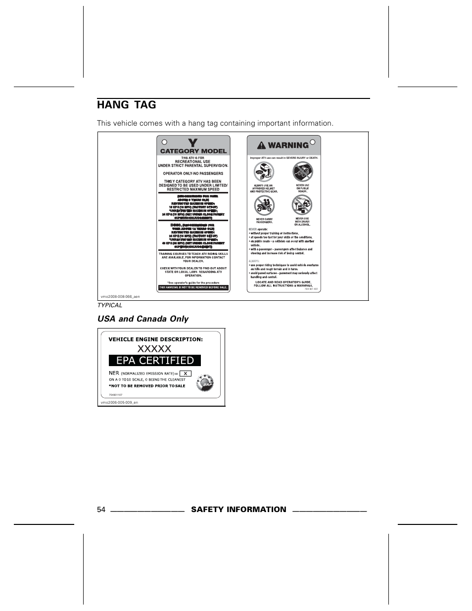 Hang tag | BRP DS70 User Manual | Page 56 / 140