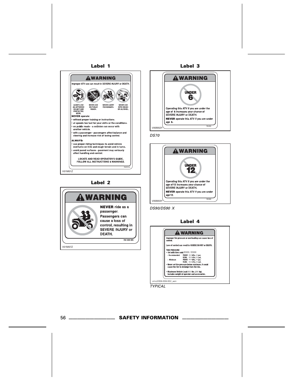 Label 1, Label 2, Label 3 | Label 4, Safety information | BRP DS70 User Manual | Page 58 / 140