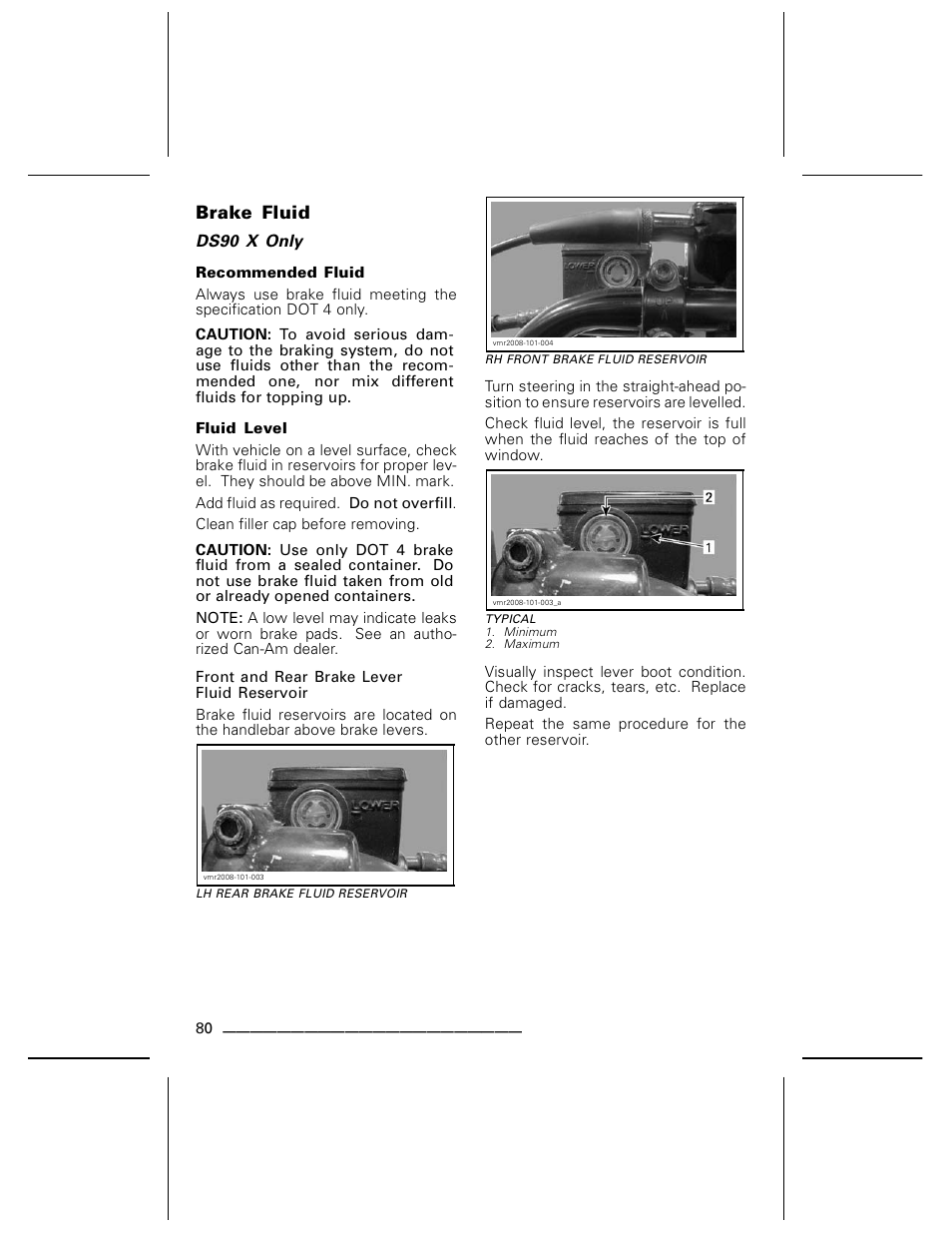 Brake fluid, Recommended fluid, Fluid level | BRP DS70 User Manual | Page 82 / 140