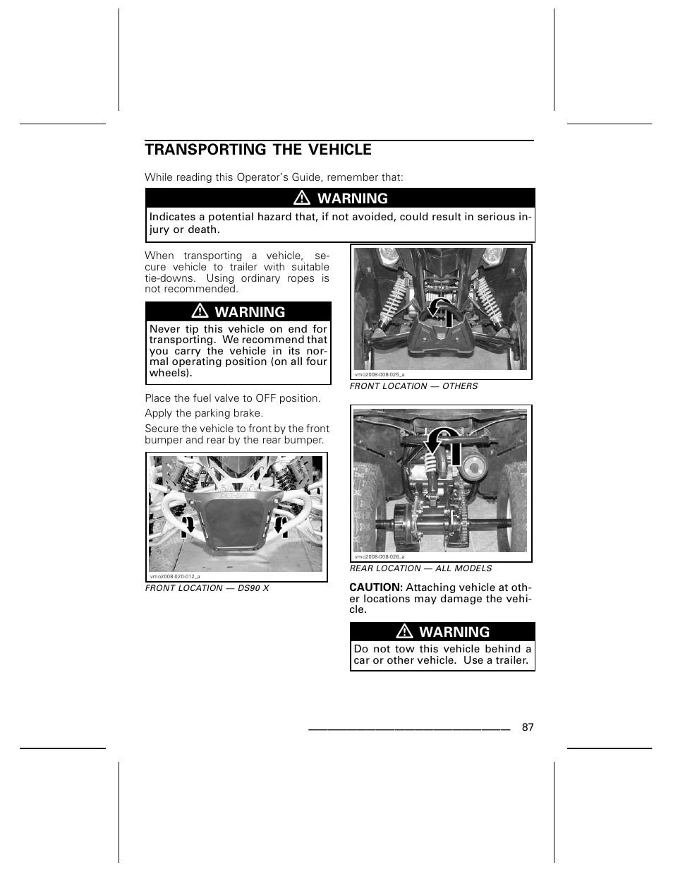 Transporting the vehicle | BRP DS70 User Manual | Page 89 / 140