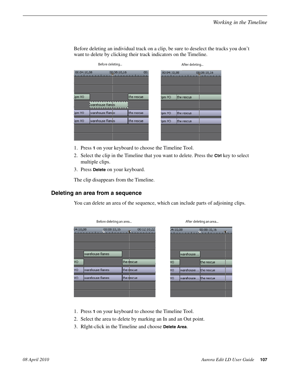 Deleting an area from a sequence | Grass Valley Aurora Edit LD v.7.0 User Manual | Page 107 / 228