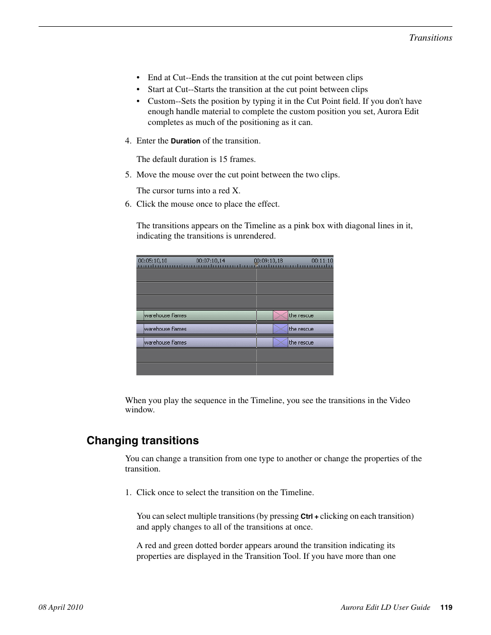 Changing transitions | Grass Valley Aurora Edit LD v.7.0 User Manual | Page 119 / 228