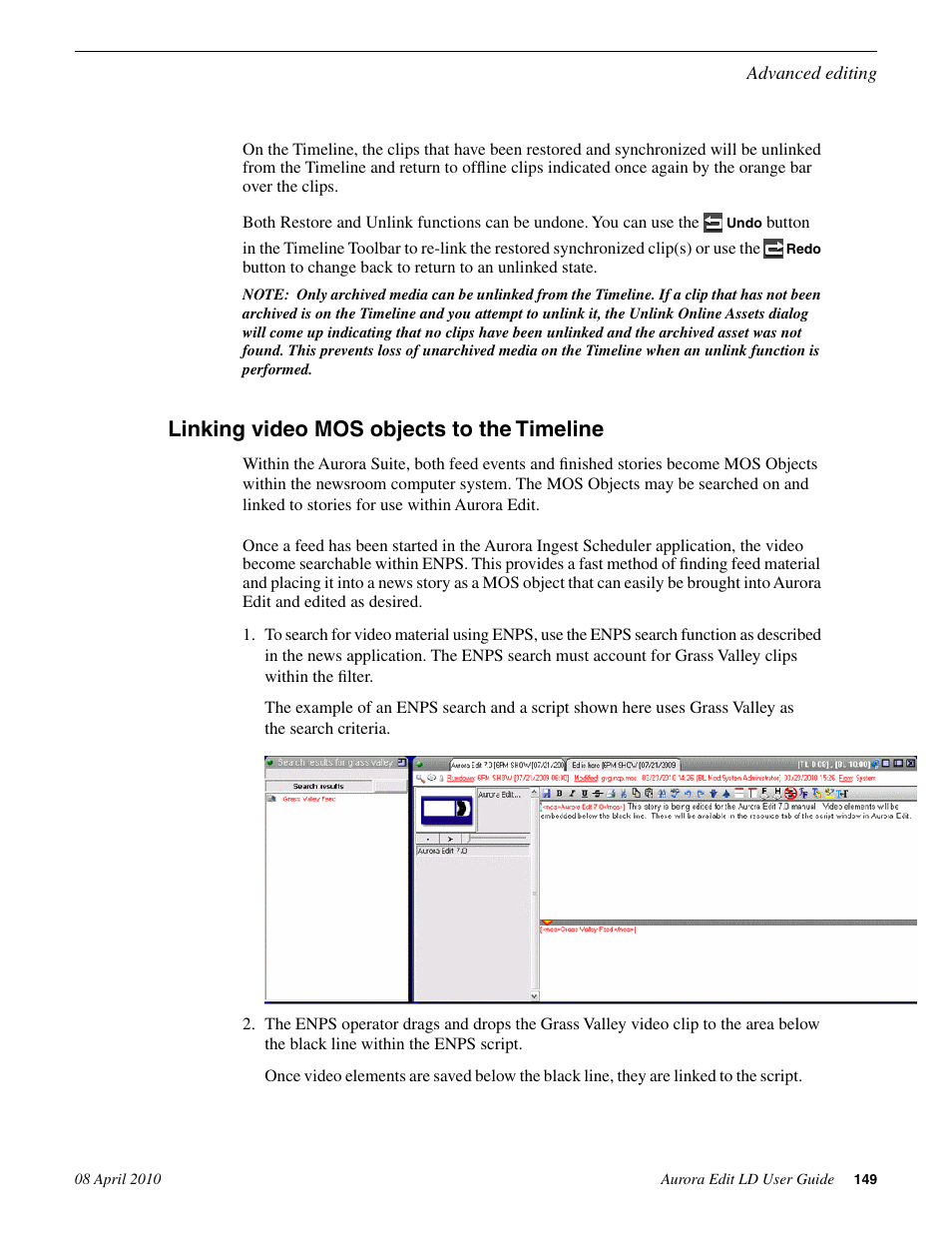 Linking video mos objects to the timeline | Grass Valley Aurora Edit LD v.7.0 User Manual | Page 149 / 228