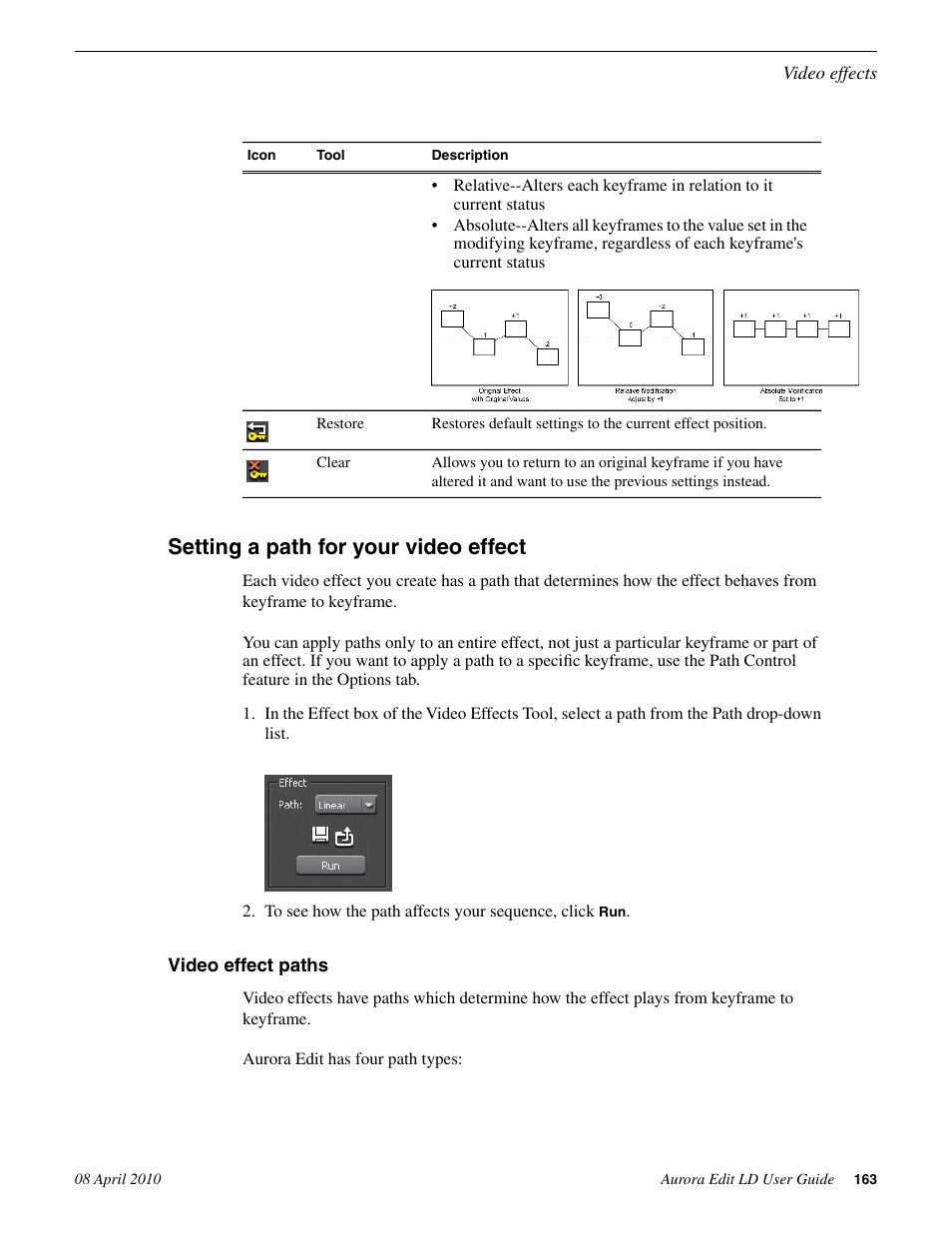 Setting a path for your video effect, Video effect paths | Grass Valley Aurora Edit LD v.7.0 User Manual | Page 163 / 228