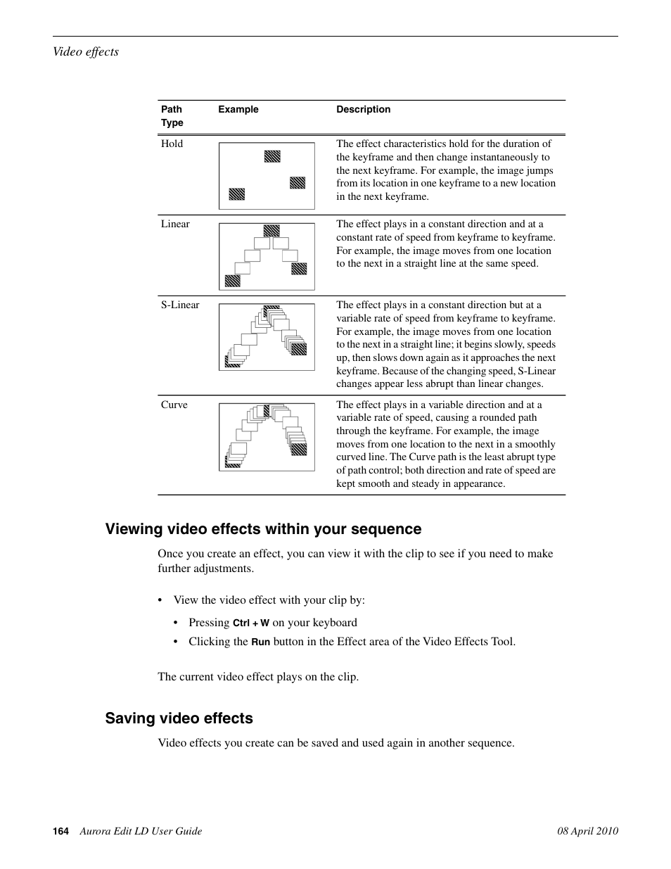 Viewing video effects within your sequence, Saving video effects | Grass Valley Aurora Edit LD v.7.0 User Manual | Page 164 / 228