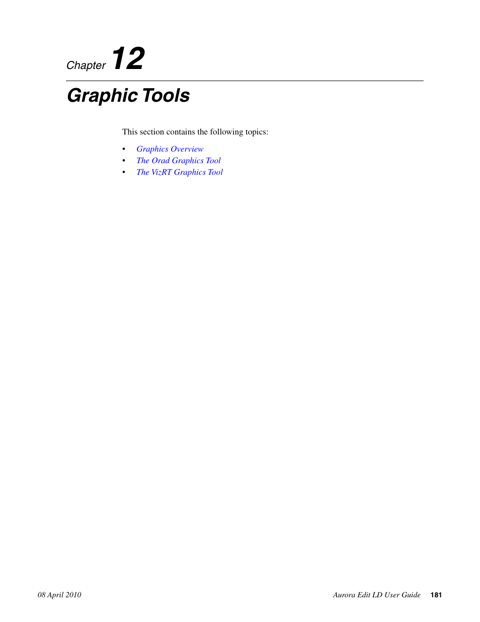 Graphic tools, Chapter 12: graphic tools | Grass Valley Aurora Edit LD v.7.0 User Manual | Page 181 / 228