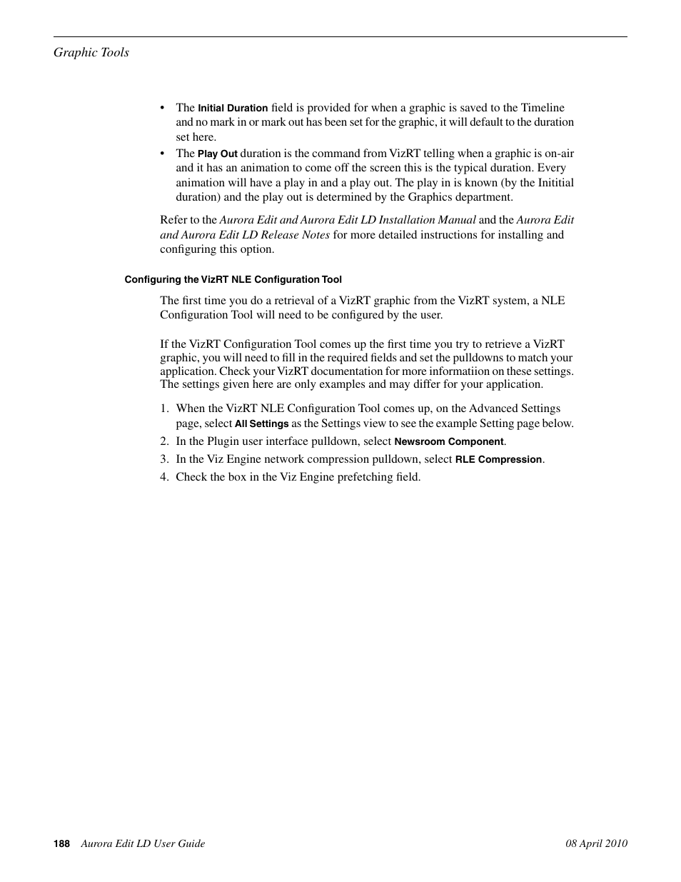 Configuring the vizrt nle configuration tool | Grass Valley Aurora Edit LD v.7.0 User Manual | Page 188 / 228